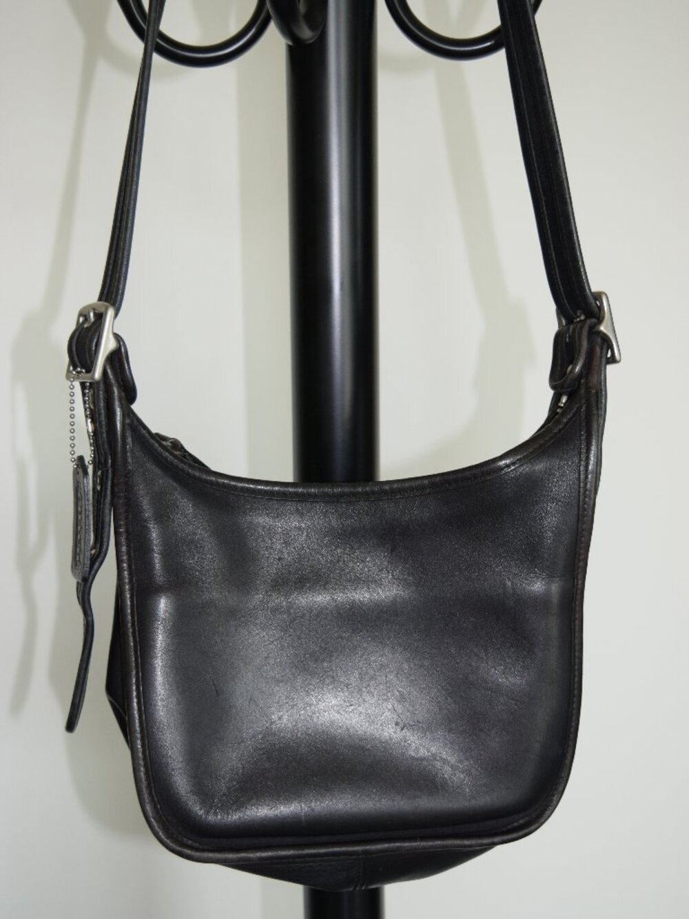 Vintage Coach Black Leather Small Crossbody — Silver Hardware